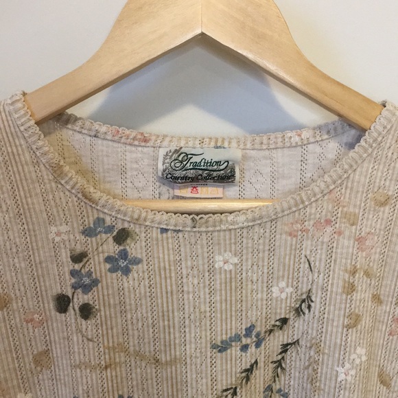 Vintage Cottagecore Neutral Floral Pointelle Tee Northern Reflections Size XL - Picture 5 of 8